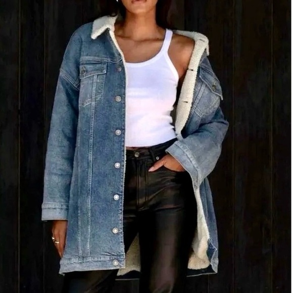 LNDN Landon Revolve Denim Sherpa Lined Trench Jacket Medium Wash XS/S✨NWT - Picture 3 of 13